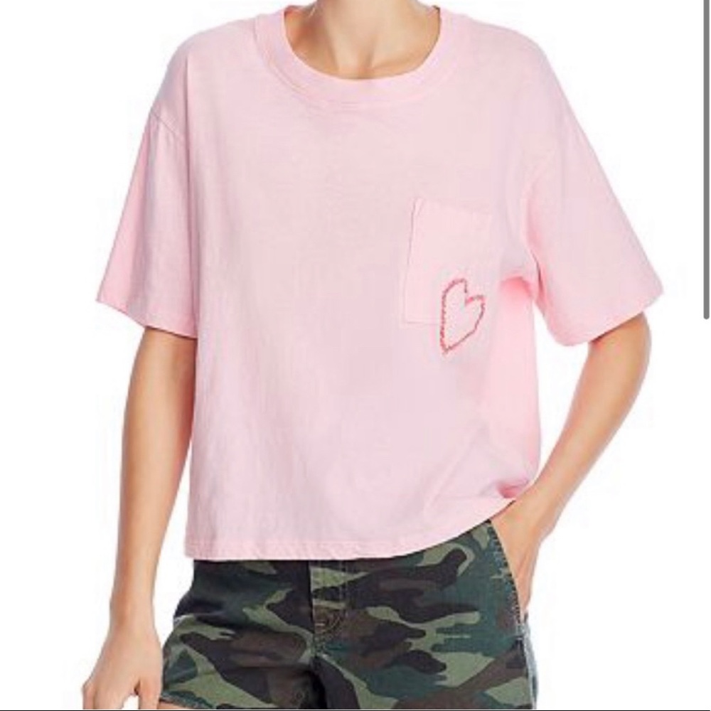 Pink Sundry tee with stitching on the pocket size 1(small)